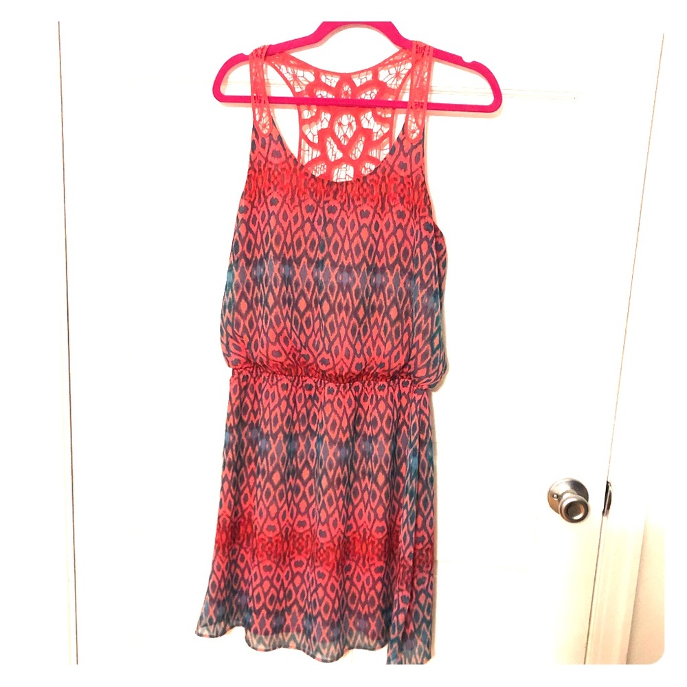 Express coral and green dress